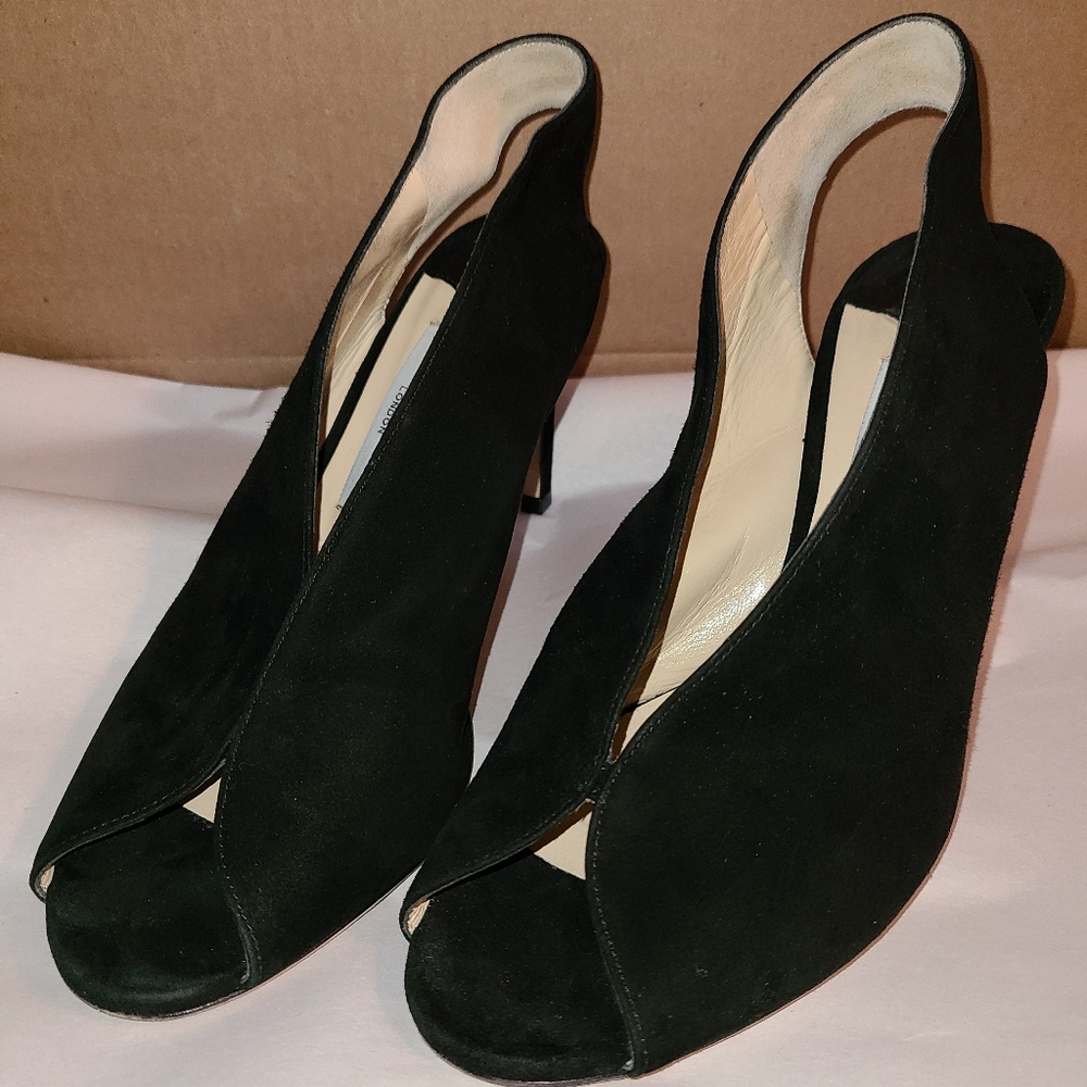 Jimmy Choo Shar 100 Peep Toe Slingback Pump 37.5/3.5" heel